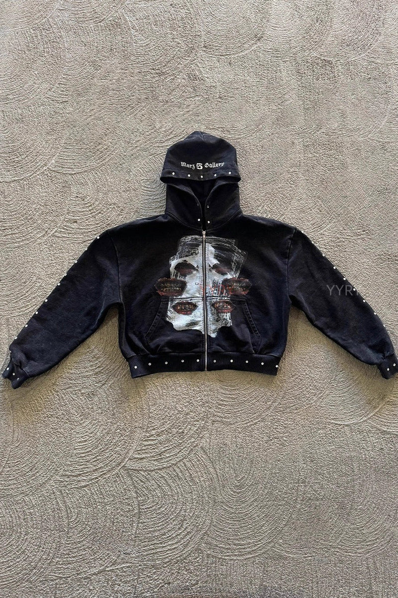 Street Style Rhinestone Print Hoodie