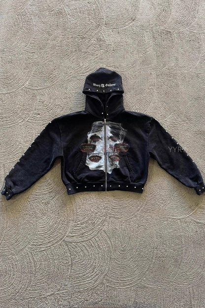Street Style Rhinestone Print Hoodie