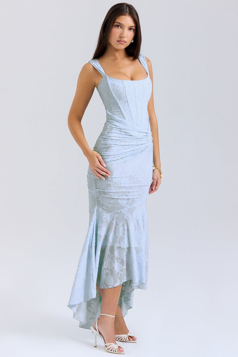 Stretch Mesh Jacquard Mermaid Formal Dress XS / Blue