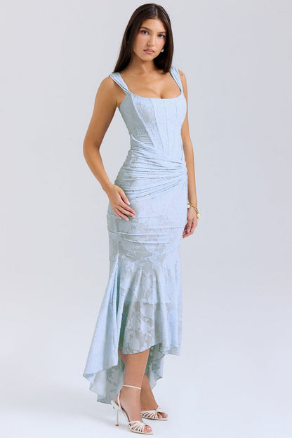 Stretch Mesh Jacquard Mermaid Formal Dress XS / Blue