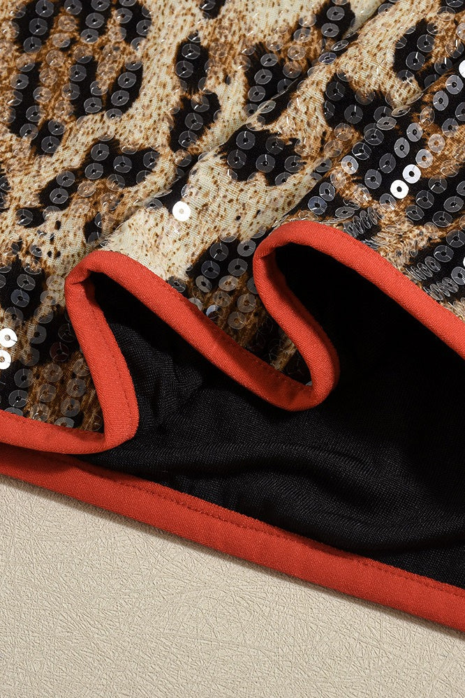 Stretchy Short Leopard Print Sequin Statement Skirt