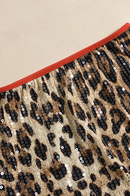 Stretchy Short Leopard Print Sequin Statement Skirt