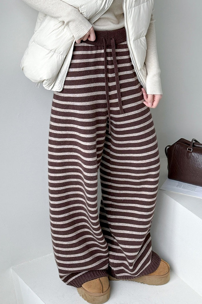 Striped Knit Thickened Casual Pants