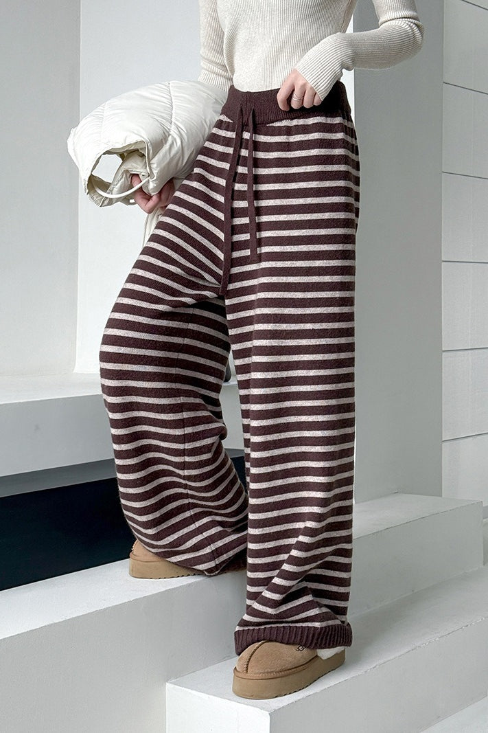 Striped Knit Thickened Casual Pants