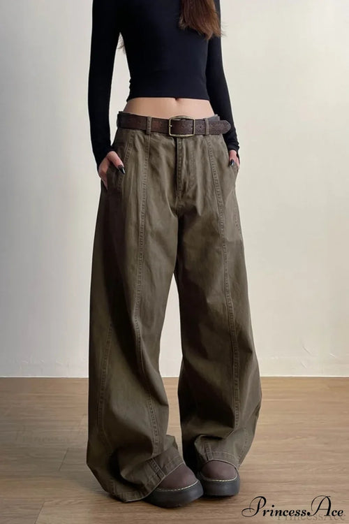 Structured Tailored Wide-Leg Cargo Pants Brown / S