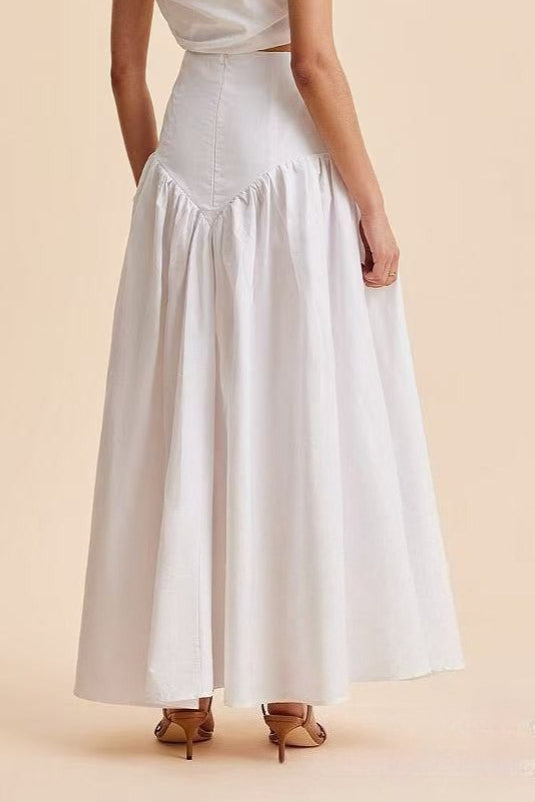 Stylish High Waist Button Patchwork White Maxi Skirt