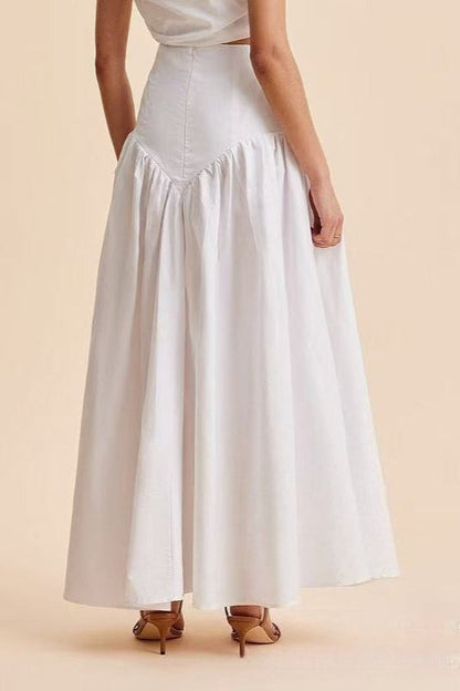 Stylish High Waist Button Patchwork White Maxi Skirt