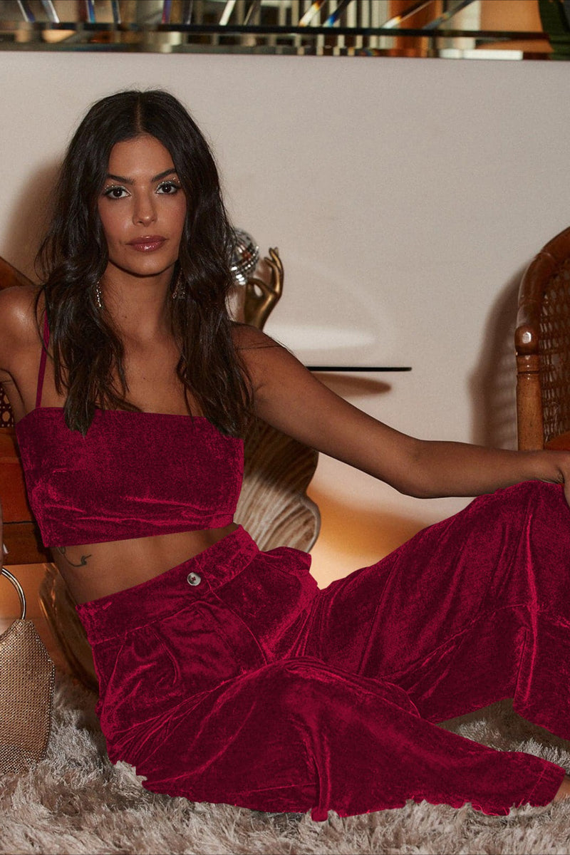 Suede Relaxed Button Straight Wide Leg Pants