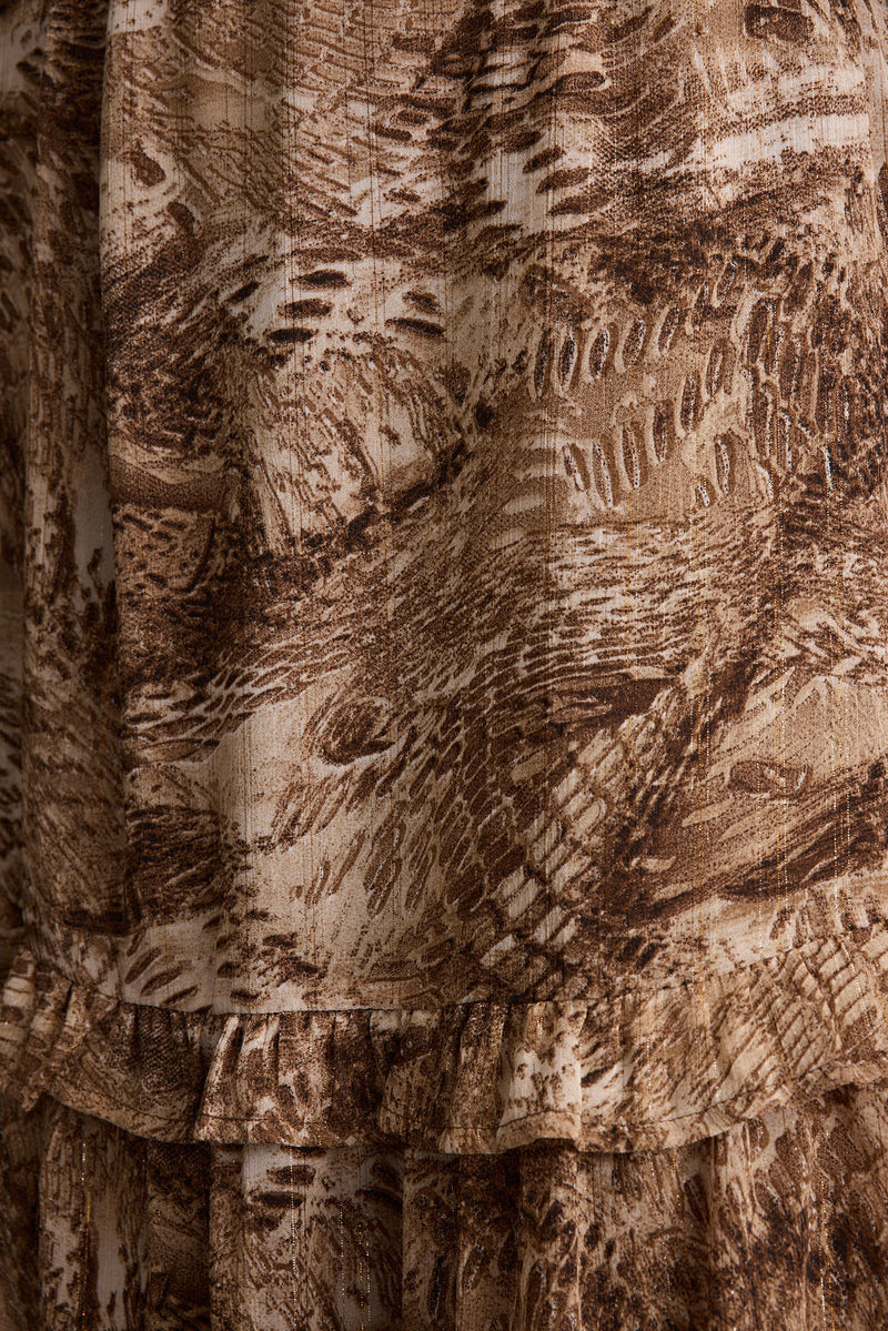 Sundance Mocha Printed Maxi Dress paired with complementary accessories for a polished look.