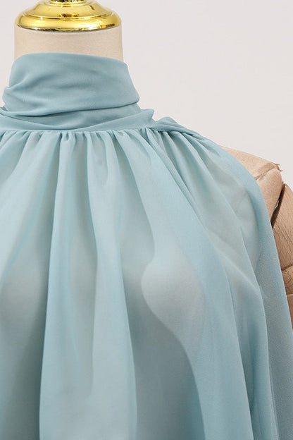 Sweet Irregular Stand Collar Loose Solid Halter Blouse