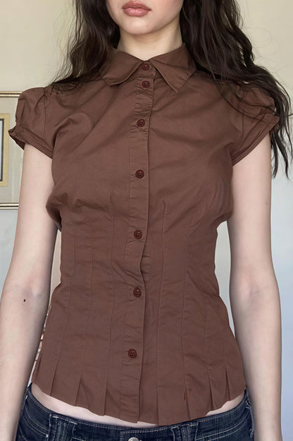 Sweet Spicy Collared Puff Sleeve Blouse