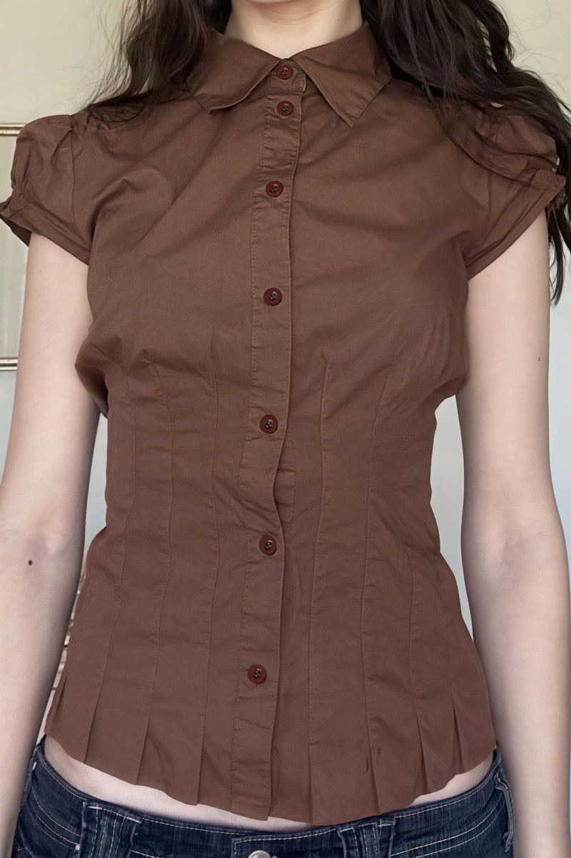 Sweet Spicy Collared Puff Sleeve Blouse