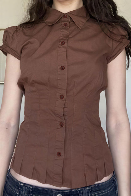 Sweet Spicy Collared Puff Sleeve Blouse