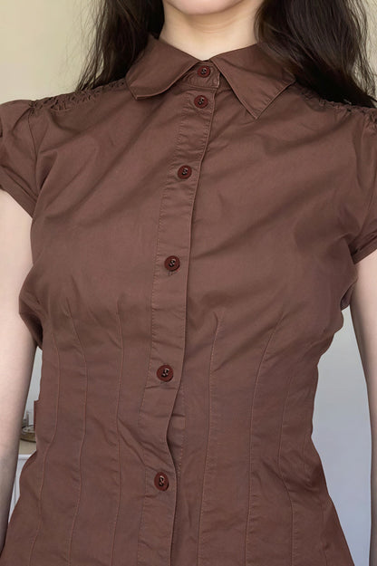 Sweet Spicy Collared Puff Sleeve Blouse