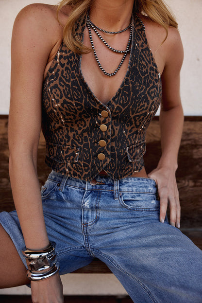 Leopard print vest with refined detailing and a flattering silhouette.