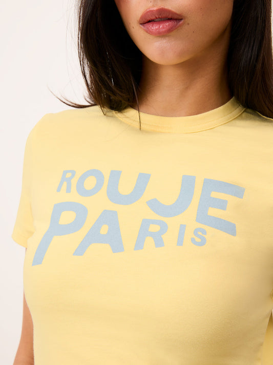 AURELIO lemon yellow Rouje Paris logo cotton T-shirt, front view by Rouje