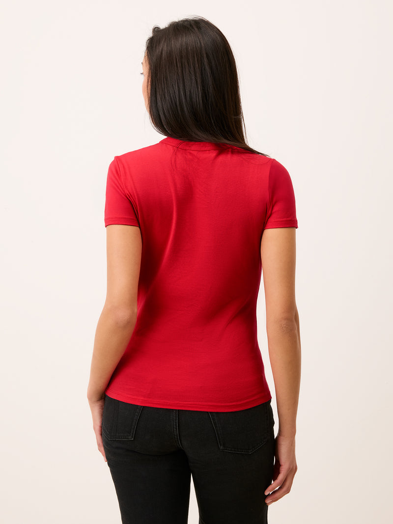 AURELIO red embroidered logo T-shirt, back view by Rouje