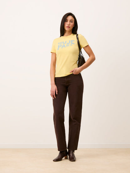 AURELIO lemon yellow Rouje Paris logo T-shirt, flat packshot by Rouje