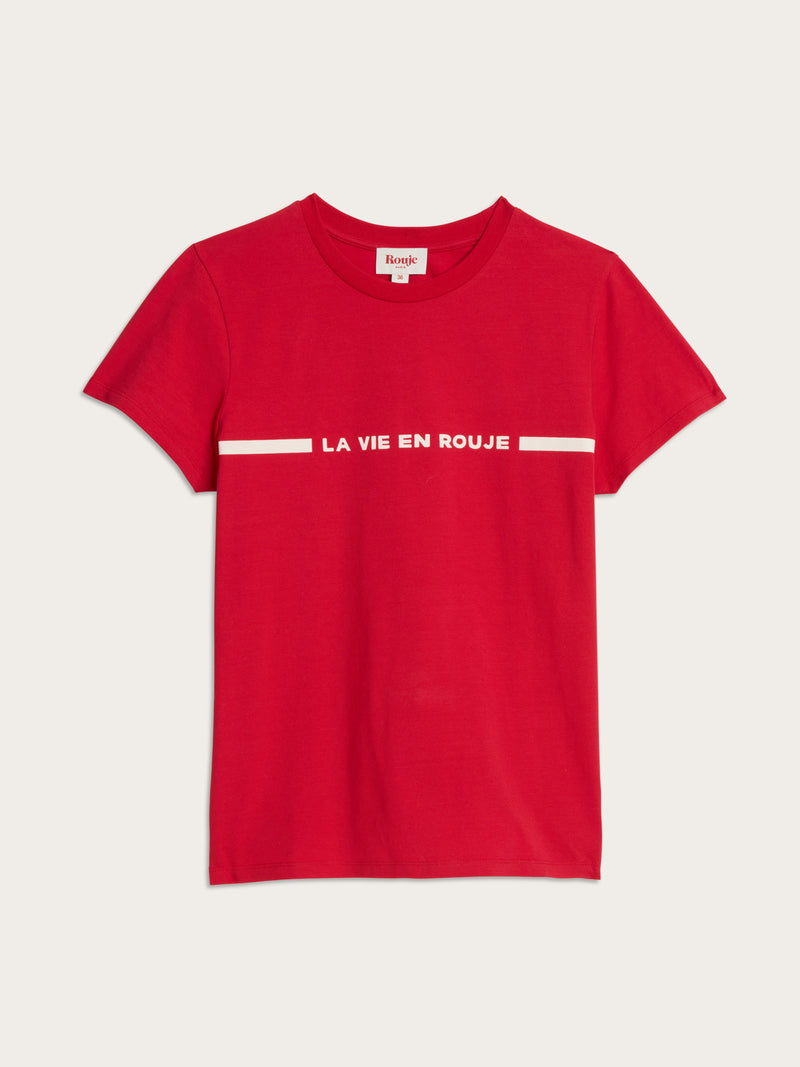 DOLLY T-shirt product photo, red cotton short-sleeve tee with graphic print by Rouje