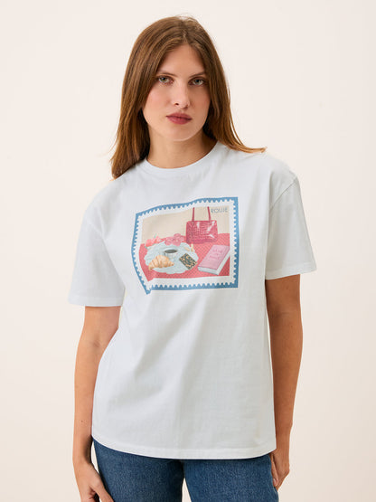 EDOUARD white screen-printed T-shirt worn on a model by Rouje