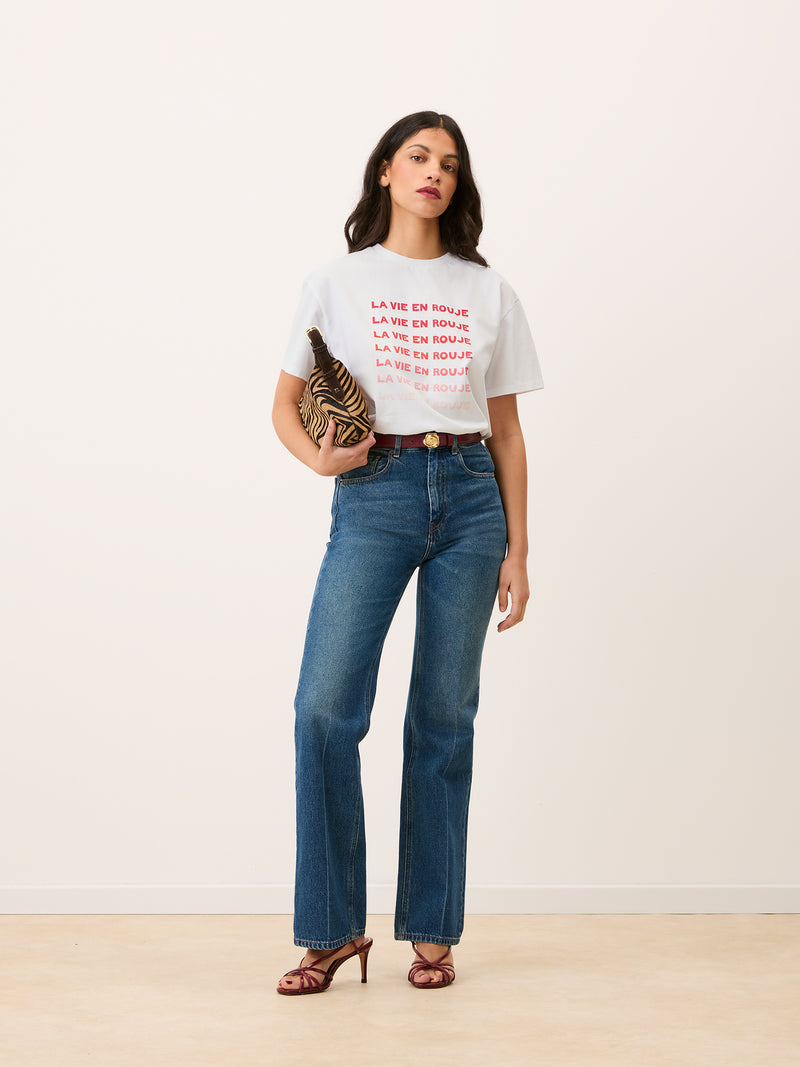 EDOUARD white La Vie en Rouje gradient print T-shirt, front view by Rouje