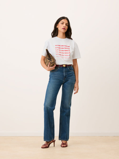 EDOUARD white La Vie en Rouje gradient print T-shirt, front view by Rouje