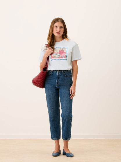 EDOUARD white screen-printed straight T-shirt, front view by Rouje