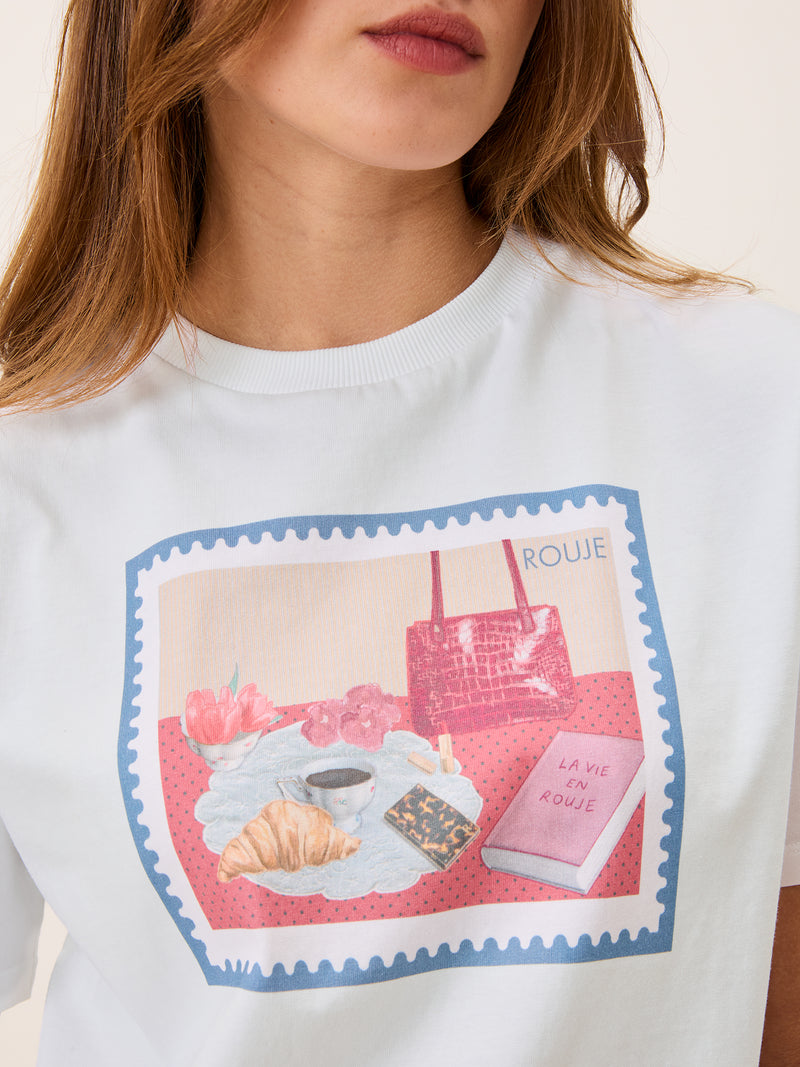 EDOUARD white screen-printed T-shirt, back view by Rouje