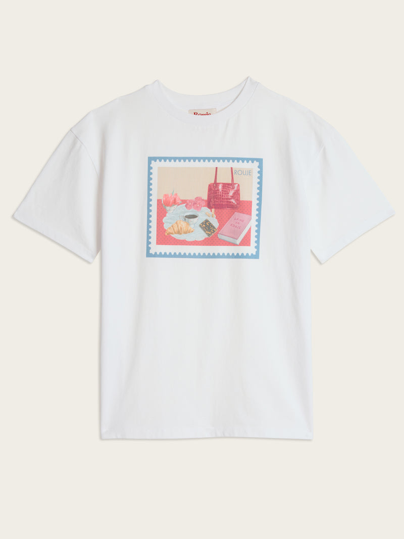EDOUARD white screen-printed straight T-shirt, flat packshot by Rouje