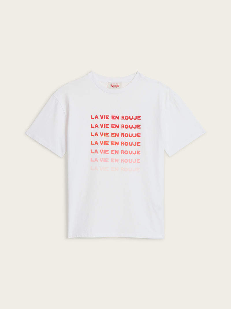 EDOUARD white La Vie en Rouje gradient print T-shirt, flat packshot by Rouje