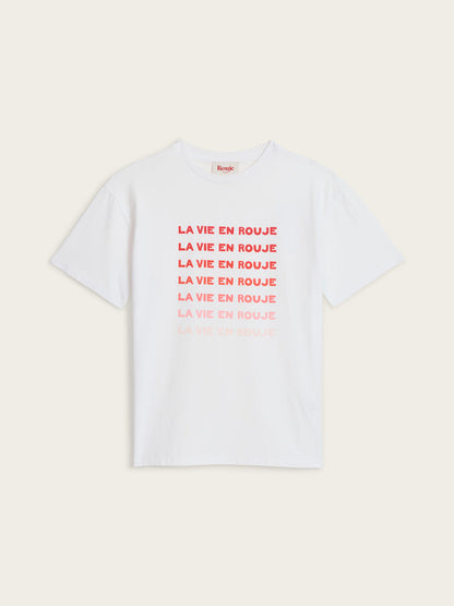 EDOUARD white La Vie en Rouje gradient print T-shirt, flat packshot by Rouje
