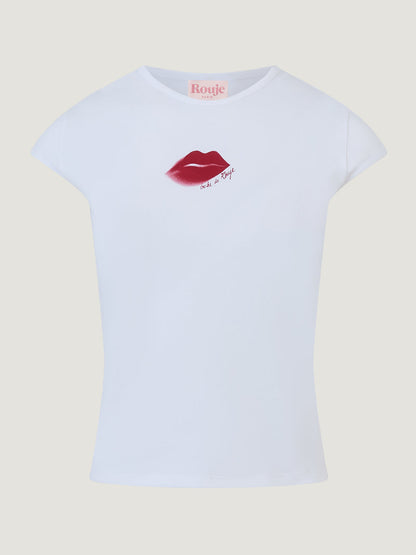 FERGUS white T-shirt with Rouje print, flat packshot by Rouje