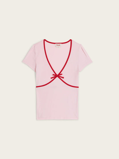 KARENE pink V-neck short-sleeve T-shirt, flat packshot by Rouje