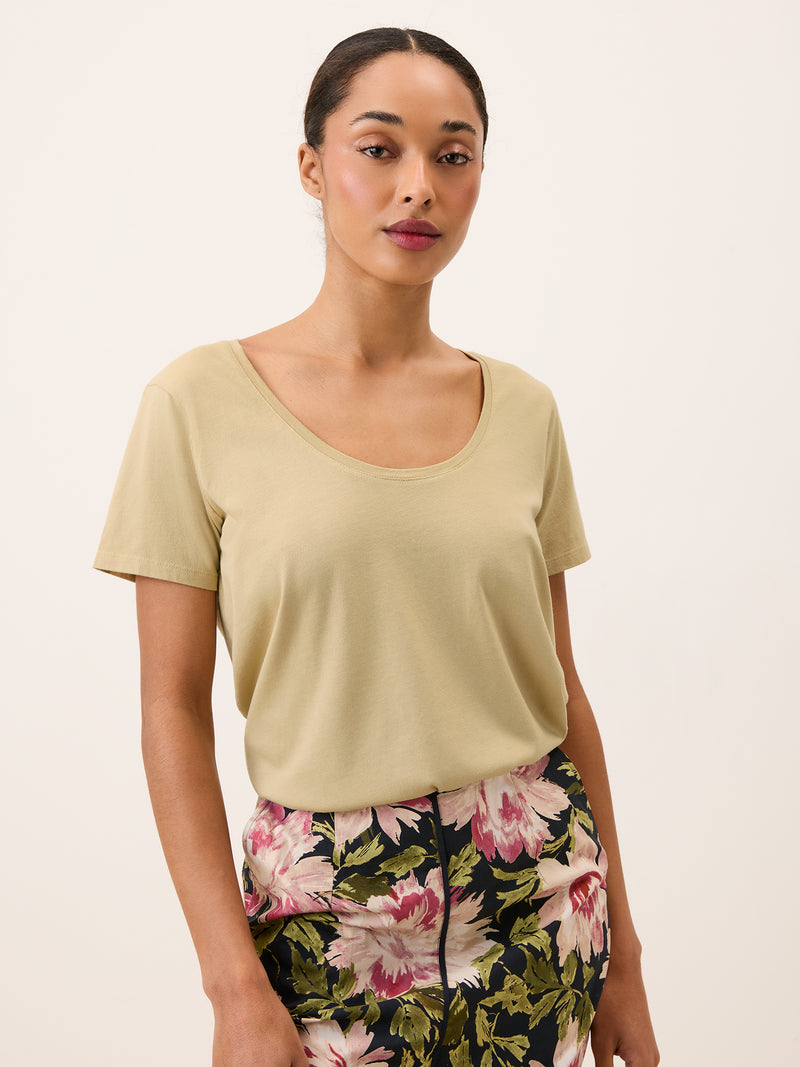TOM beige loose-fit short-sleeve T-shirt, front view by Rouje
