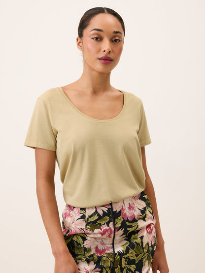 TOM beige loose-fit short-sleeve T-shirt, front view by Rouje