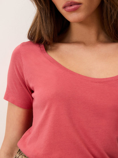 TOM pink T-shirt, back view showing embroidered double R by Rouje