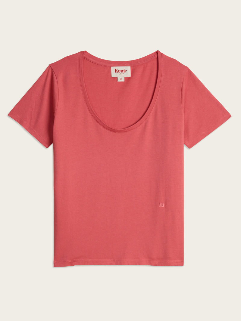 TOM pink loose-fit short-sleeve T-shirt, flat packshot by Rouje