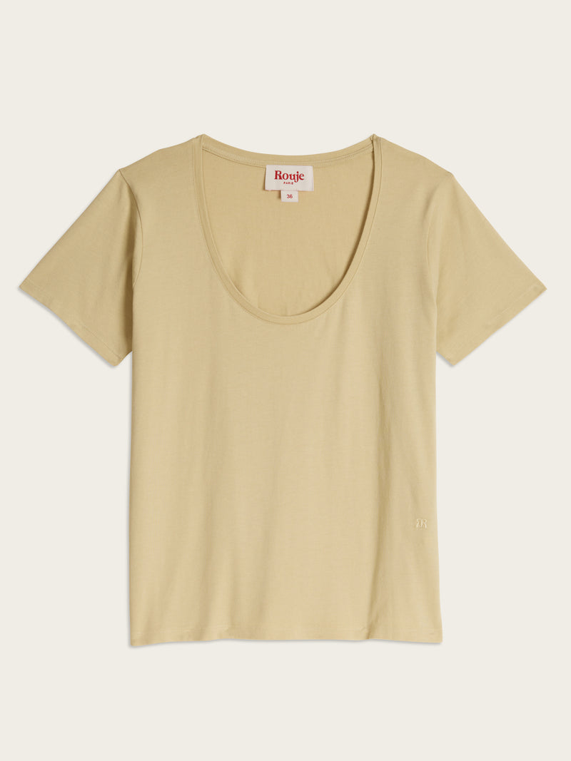TOM beige loose-fit short-sleeve T-shirt, flat packshot by Rouje