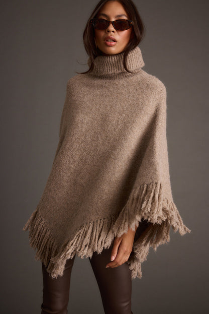 Close-up of the Tabitha Dark Taupe Poncho showcasing the fabric texture and design details.