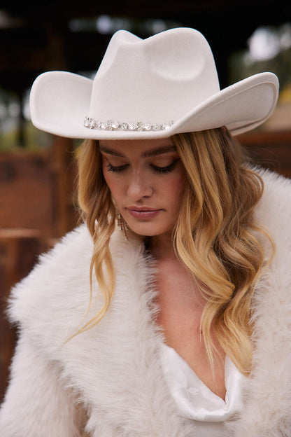 Close-up of the Tennessee Ivory Cowboy Hat with Rhinestone Band showcasing the rhinestone texture and craftsmanship.