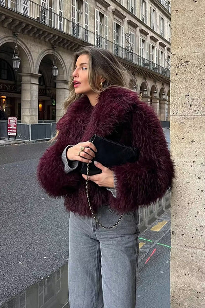 Thickened Plush Collar Solid Warm Short Coat