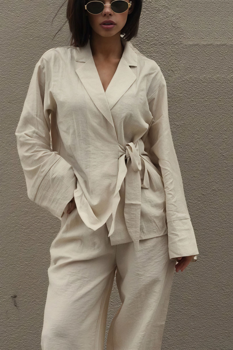 Tie Front Cardigan Loose Pants Two Piece Set