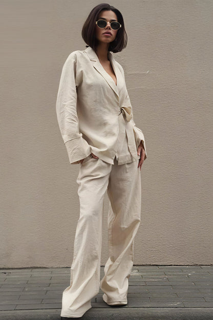 Tie Front Cardigan Loose Pants Two Piece Set