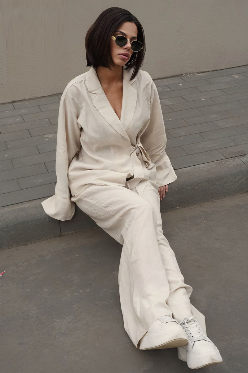 Tie Front Cardigan Loose Pants Two Piece Set