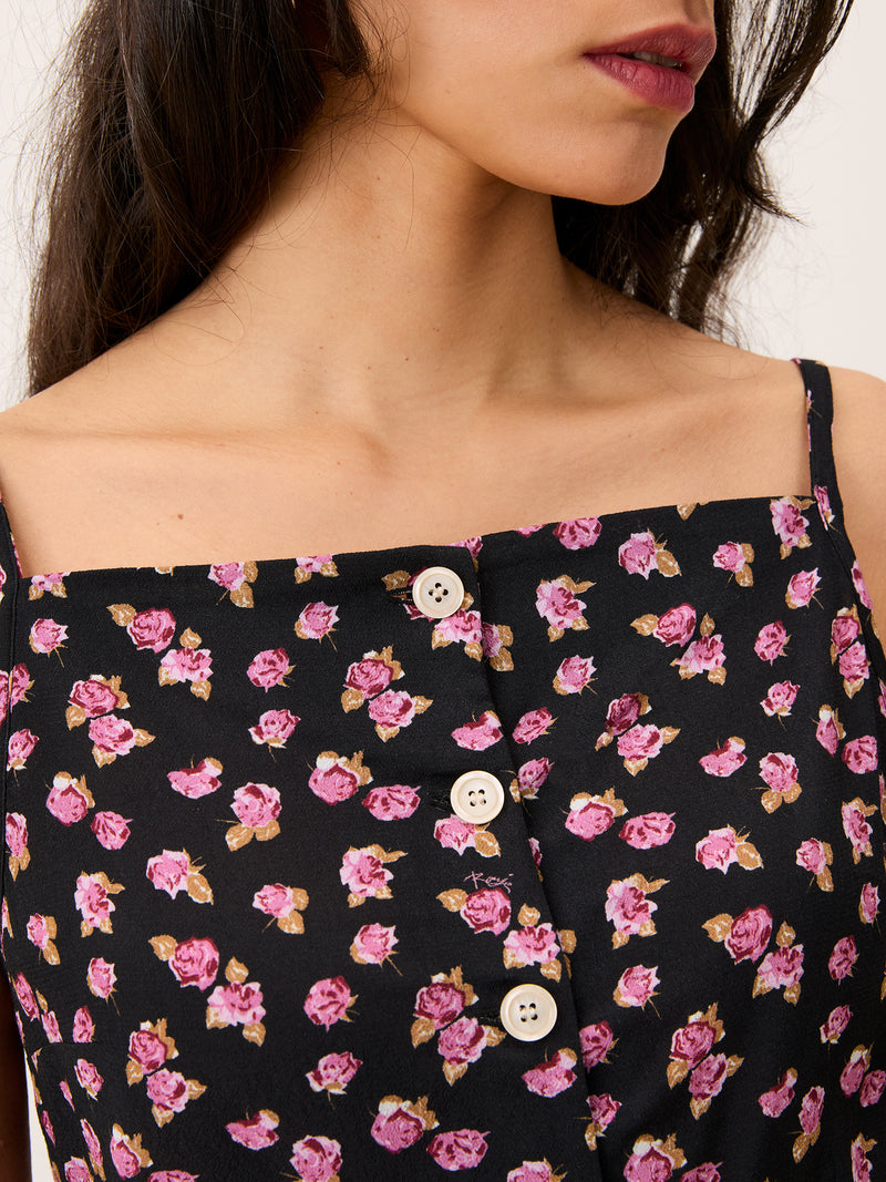 AIME black floral strappy top, back view by Rouje