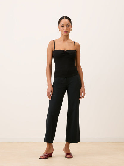SWAN black high-waisted cotton flare pants, front view by Rouje