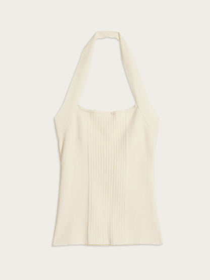 BABICHE white stretch ribbed-knit halter top, flat packshot by Rouje