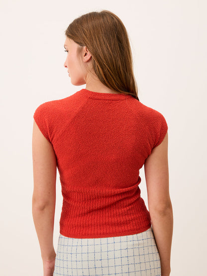 CIDALIA blood orange short-sleeve knit top, back view by Rouje