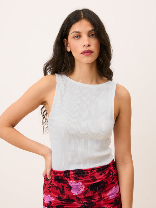 DAMIEN white low-back pointelle tank top, front view by Rouje