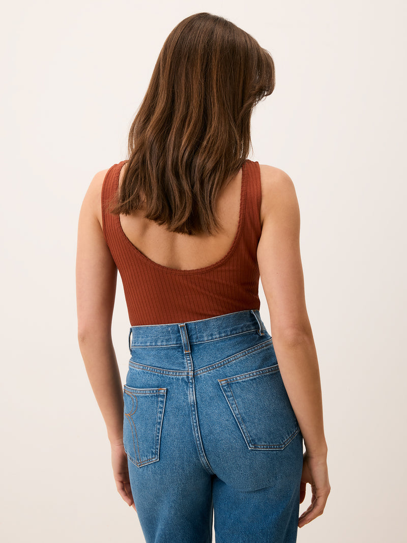 DAMIEN mahogany brown tank top worn on a model by Rouje